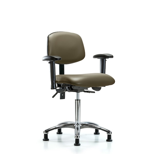 Blue Ridge Ergonomics VMBCH-CR-T1-A1-NF-RG-8809 Rutledge Vinyl Chair Chrome - Medium Bench Height with Seat Tilt, Adjustable Arms, & Stationary Glides in Taupe Supernova™ Vinyl