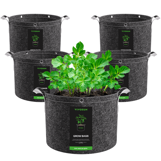 Vivosun 25 Gallon Grow Bags 5-Pack Black Thickened Nonwoven Fabric Pots with Handles, Multi-Purpose Rings