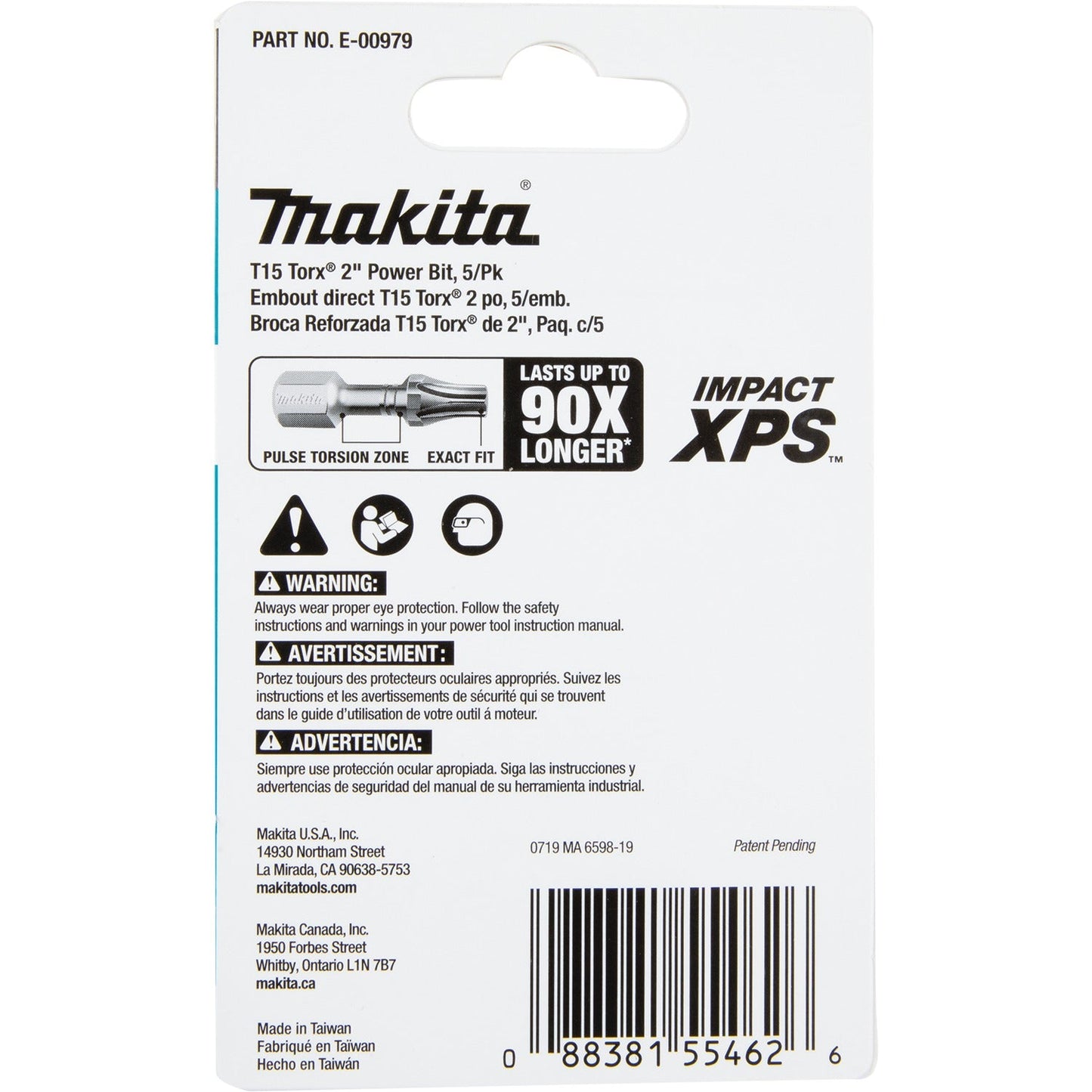 Makita E-00979 Impact XPS® T15 Torx 2" Power Bit, 5/pk