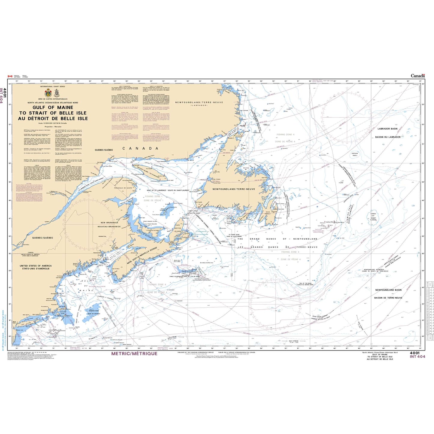 Paradise Clay CAN4001 CHS Chart Gulf of Maine to Strait of Belle Isle /au Detroit de Belle Isle