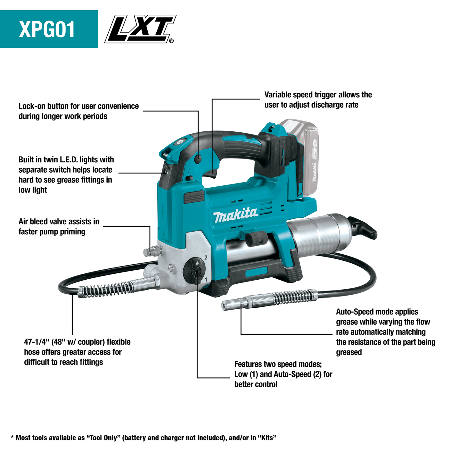 Makita XPG01Z 18V Lxt® Lithiumion Cordless Grease Gun, Tool Only