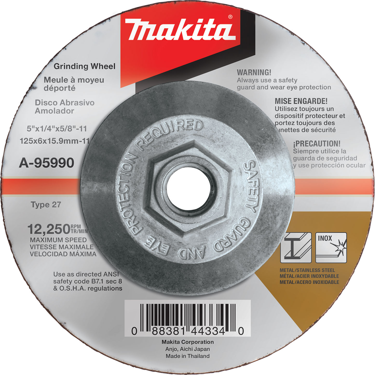 Makita A-95990 5" x 1/4" x 5/8‘11" Hubbed INOX Grinding Wheel, 36 Grit