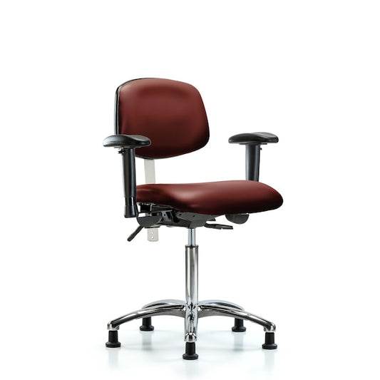 Blue Ridge Ergonomics NCR-VMBCH-CR-T1-A1-NF-RG-8815 Class 100 Vinyl Clean Room Chair - Medium Bench Height with Seat Tilt, Adjustable Arms, & Stationary Glides in Borscht Supernova™ Vinyl