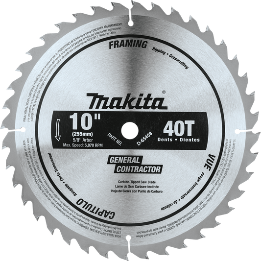 Makita D-65458 10" 40T Polished Miter Saw Blade, General Purpose