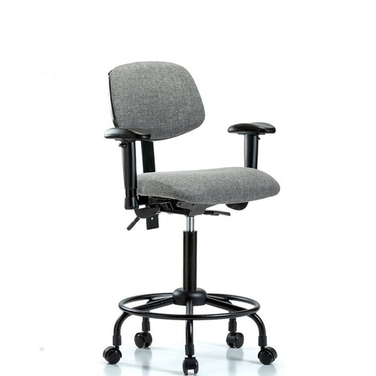 Blue Ridge Ergonomics FMBCH-RT-T1-A1-RC-F44 Rutledge Fabric Chair - Medium Bench Height with Round Tube Base, Seat Tilt, Adjustable Arms, & Casters in Gray Fabric