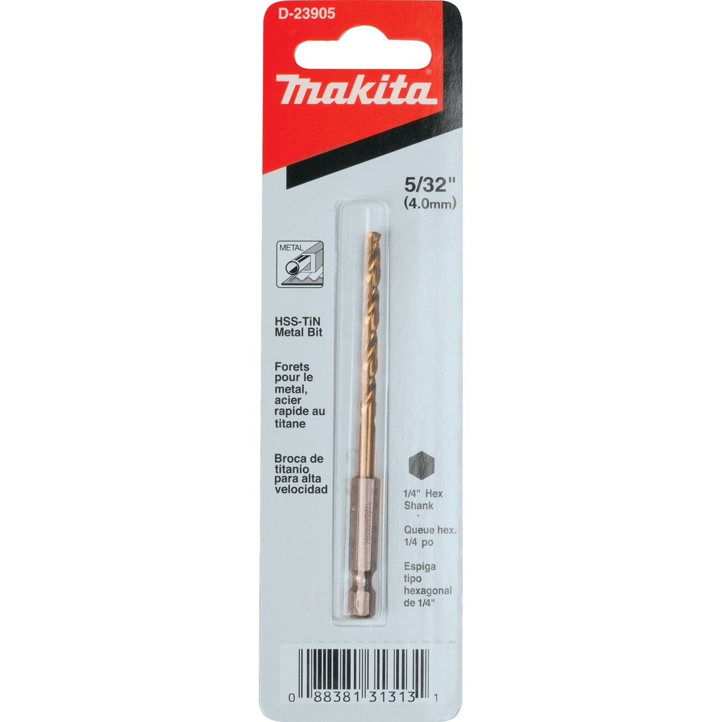 Makita D-23905 5/32" Titanium Coated Drill Bit, 1/4" Hex Shank