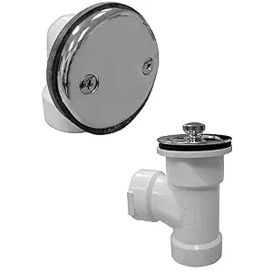 Jones Stephens B07146 Chrome Plated Two-Hole Friction Lift Bath Waste Kit, Direct T-Waste Full Kit, White Plastic