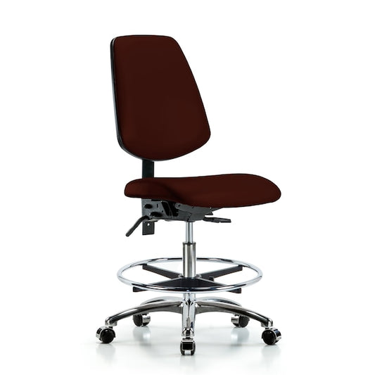 Blue Ridge Ergonomics VMBCH-MB-CR-T0-A0-CF-CC-8569 Rutledge Vinyl Chair Chrome - Medium Bench Height with Medium Back, Chrome Foot Ring, & Casters in Burgundy Trailblazer™ Vinyl