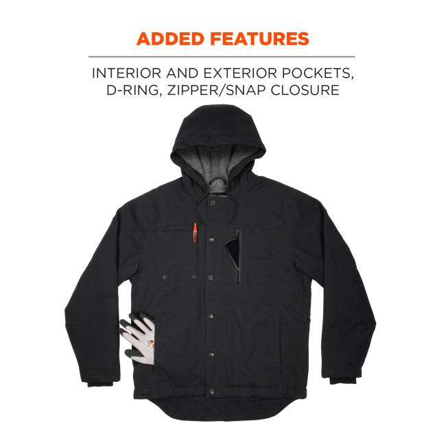 Ergodyne 41234 N-Ferno 6468 Heavy-Duty Duck Canvas Work Jacket - Sherpa Lined, Water Resistant L (Black)