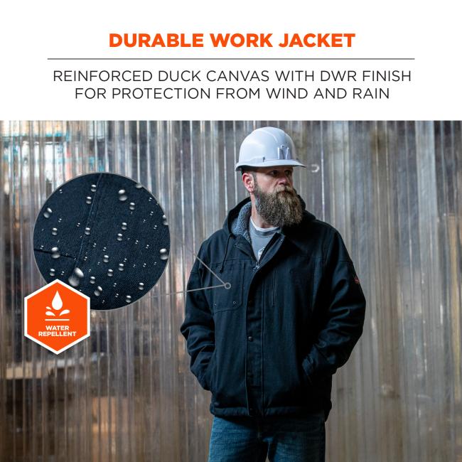 Ergodyne 41238 N-Ferno 6468 Heavy-Duty Duck Canvas Work Jacket - Sherpa Lined, Water Resistant 4XL (Black)