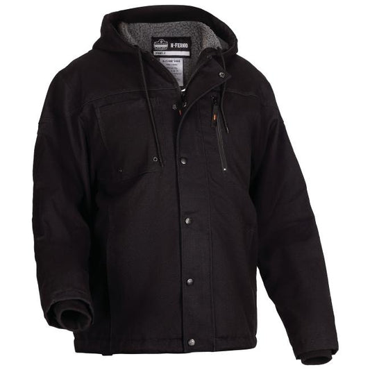Ergodyne 41234 N-Ferno 6468 Heavy-Duty Duck Canvas Work Jacket - Sherpa Lined, Water Resistant L (Black)