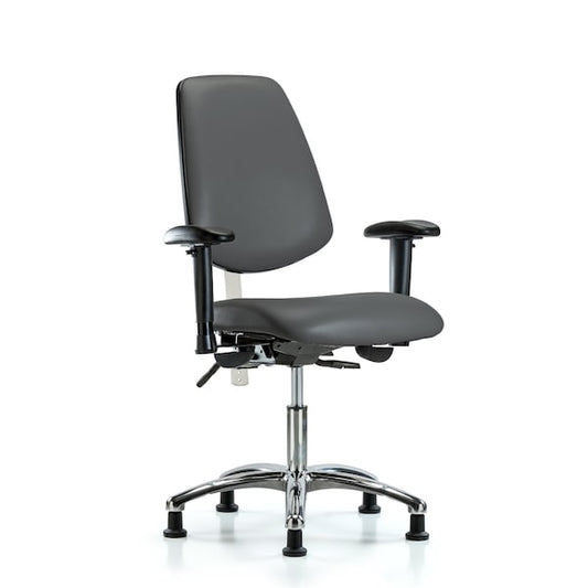 Blue Ridge Ergonomics NCR-VDHCH-MB-CR-T0-A1-RG-8823 Class 100 Vinyl Clean Room Chair - Desk Height with Medium Back, Adjustable Arms, & Stationary Glides in Carbon Supernova™ Vinyl