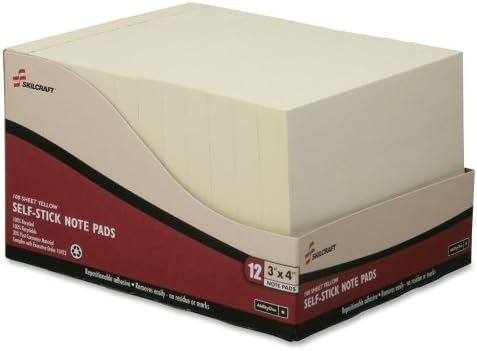 AbilityOne 7530012865121 SKILCRAFT Self-Stick Note Pad - 3" x 4" - Yellow - Paper - 12 / Pack