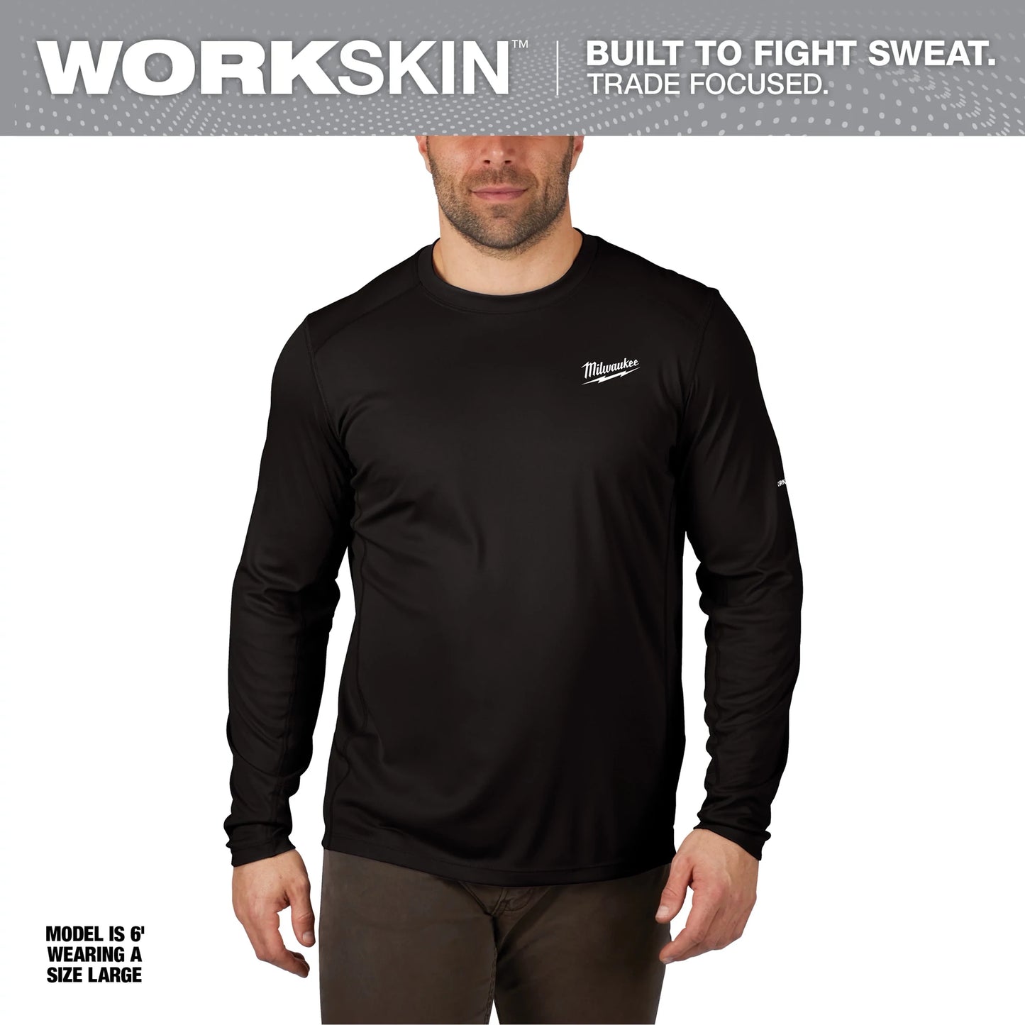 Milwaukee Tool 415B-L Black WORKSKIN Lightweight Performance Shirt - Long Sleeve (Large), 1 EA