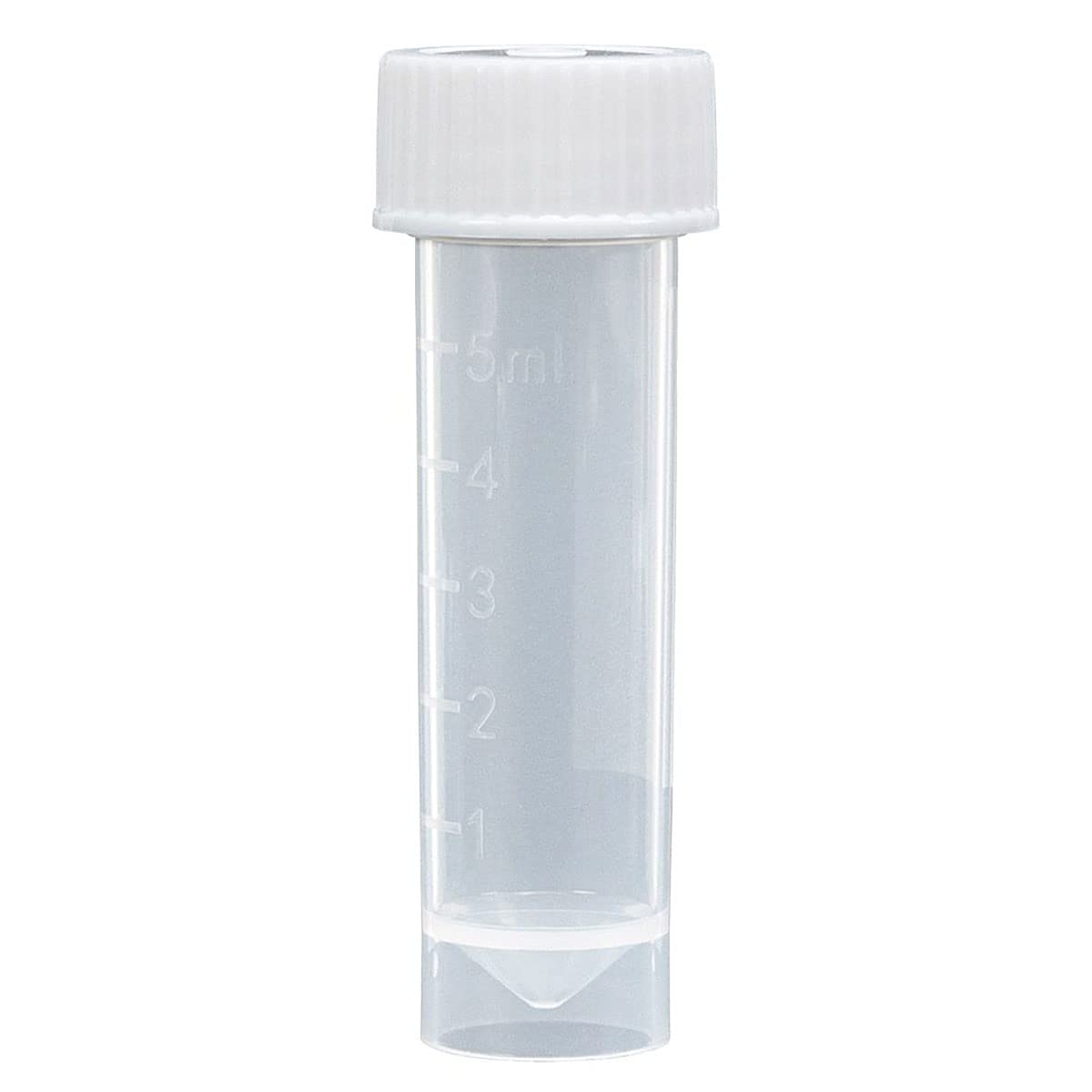 Globe Scientific 6101S Transport Tube 5mL with Attached White Screw Cap STERILE PP Conical Bottom Self-Standing Molded Graduations 25/Bag