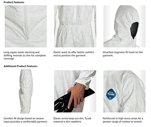 MCR Safety TY127SL DuPont™ Tyvek® Coverall with Zipper Front Elastic Sleeves and Ankles Attached Hood (1 CS)