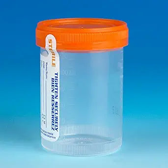 Globe Scientific 6529 Container Tite-Rite 120mL (4oz) PP STERILE Attached Orange Screw Cap ID Label Graduated Individually Wrapped