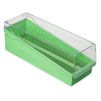 Globe Scientific 513250G Slide Storage Box with Hinged Lid and Removable Draining Tray 100-Place for up to 200 Slides ABS Green 6/Unit