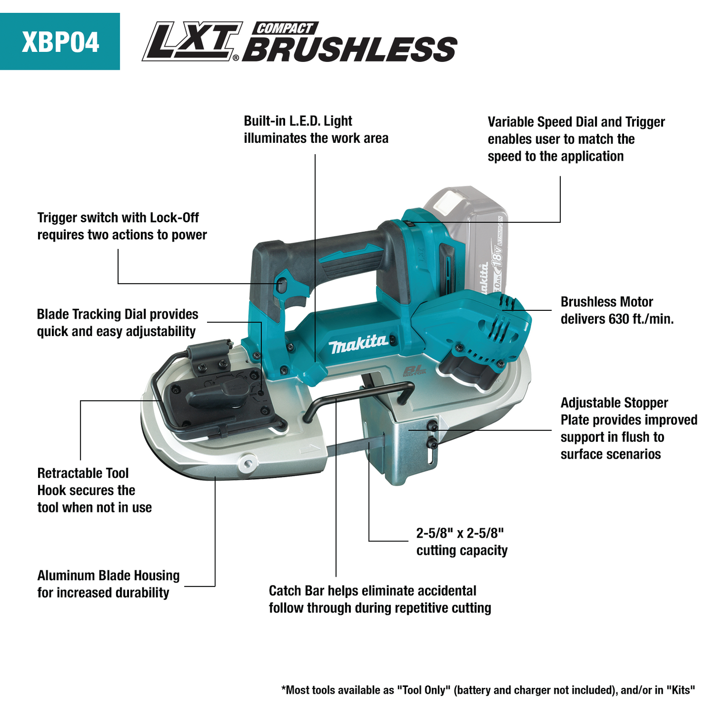 Makita XBP04Z 18V LXT® Lithium‘Ion Compact Brushless Cordless Band Saw, Tool Only