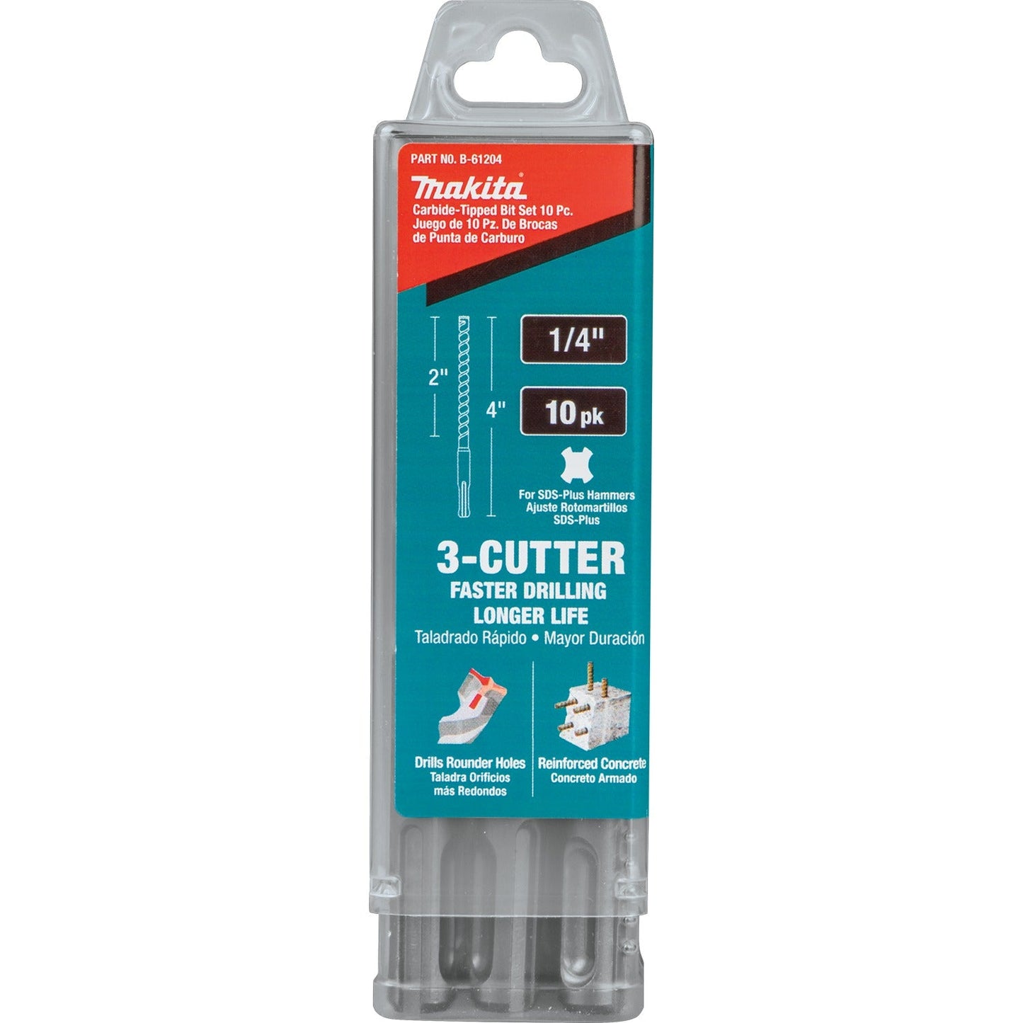 Makita B-61204 1/4" x 4" SDS‘PLUS Bit, 3‘Cutter, 10/pk