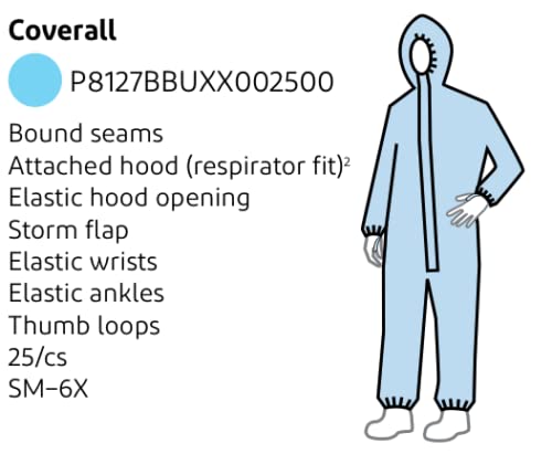 MCR Safety TY127SL DuPont™ Tyvek® Coverall with Zipper Front Elastic Sleeves and Ankles Attached Hood (1 CS)
