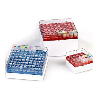 Globe Scientific 3042R BioBOX 81 for 3.0mL 4.0mL and 5.0mL CryoCLEAR vials Polycarbonate (PC) Holds 81 vials (9x9 format) Printed Lid Pack Includes a CryoClear Tube Picker RED