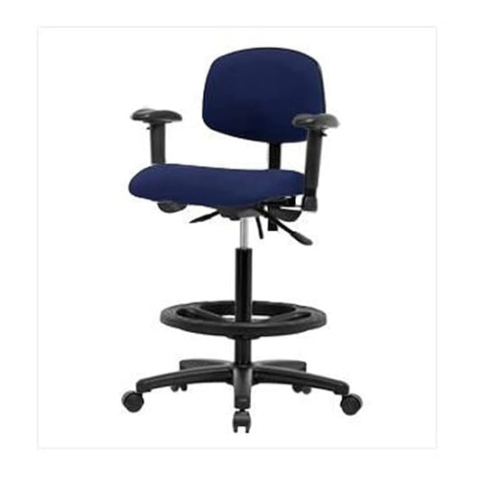 Blue Ridge Ergonomics FHBCH-RG-T1-A1-BF-RC-F42 Rutledge Fabric Chair - High Bench Height with Seat Tilt, Adjustable Arms, Black Foot Ring, & Casters in Black Fabric