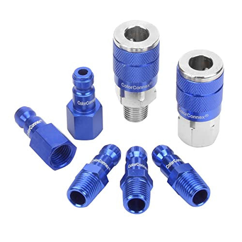 ColorConnex A72457C Coupler and Plug Kit, 7-Piece, Type C, 1/4" Body, 1/4" NPT, Blue
