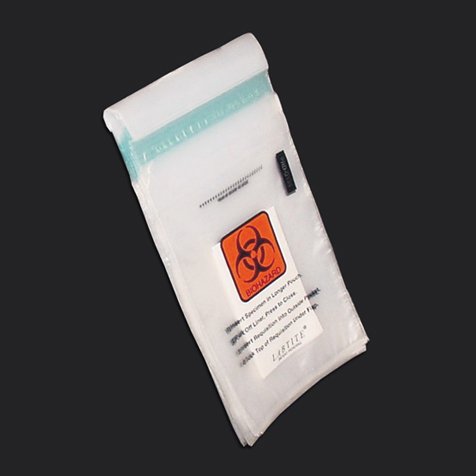 Globe Scientific 4921 Bag Biohazard Specimen Transport 6" x 9" Glue Seal with Document Pouch 100/Pack 10 Packs/Unit
