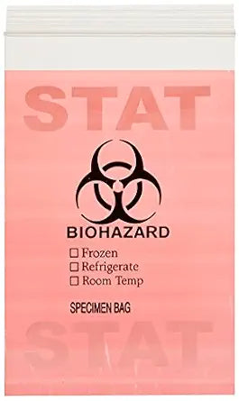 Globe Scientific 4950A Bag STAT Red Specimen Transport 6" x 9" Ziplock with Document Pouch 100/Pack 10 Packs/Case