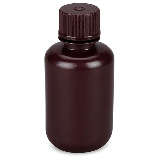 Globe Scientific 7560060AMBKS Bottle Narrow Mouth Boston Round Amber HDPE with Amber PP Closure 60mL Bulk Packed with Bottles and Caps Bagged Separately 1000/Case