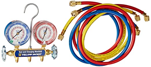 Yellow Jacket 42004 Manifold with 60" PLUS II hose, standard fittings, psi, R22/404A/410A, Â°F