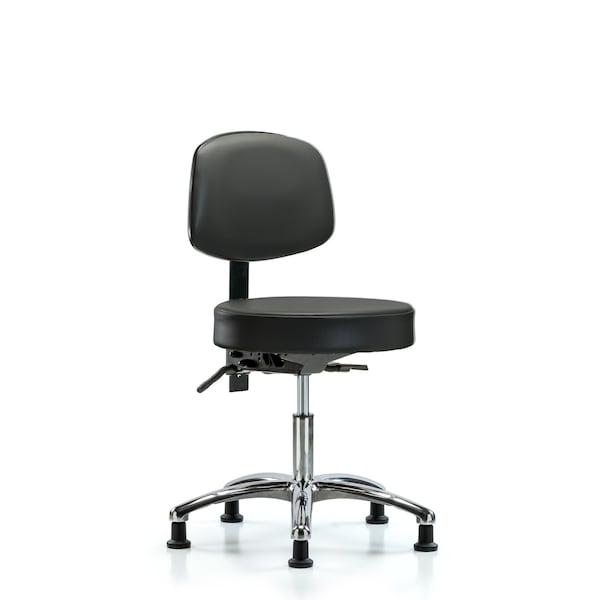 Blue Ridge Ergonomics VDHST-CR-T1-RG-8823 Rutledge Vinyl Stool with Back Chrome - Desk Height with Seat Tilt & Stationary Glides in Carbon Supernova™ Vinyl