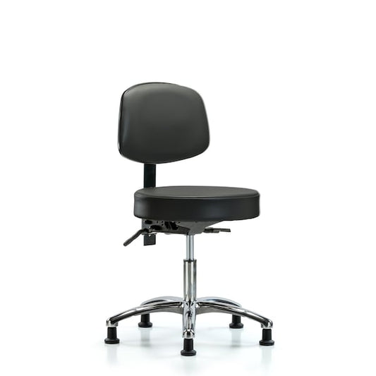 Blue Ridge Ergonomics VDHST-CR-T1-RG-8823 Rutledge Vinyl Stool with Back Chrome - Desk Height with Seat Tilt & Stationary Glides in Carbon Supernova™ Vinyl