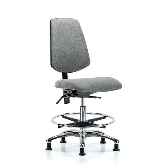 Blue Ridge Ergonomics FMBCH-MB-CR-T1-A0-CF-RG-F44 Rutledge Fabric Chair Chrome - Medium Bench Height with Medium Back, Seat Tilt, Chrome Foot Ring, & Stationary Glides in Gray Fabric