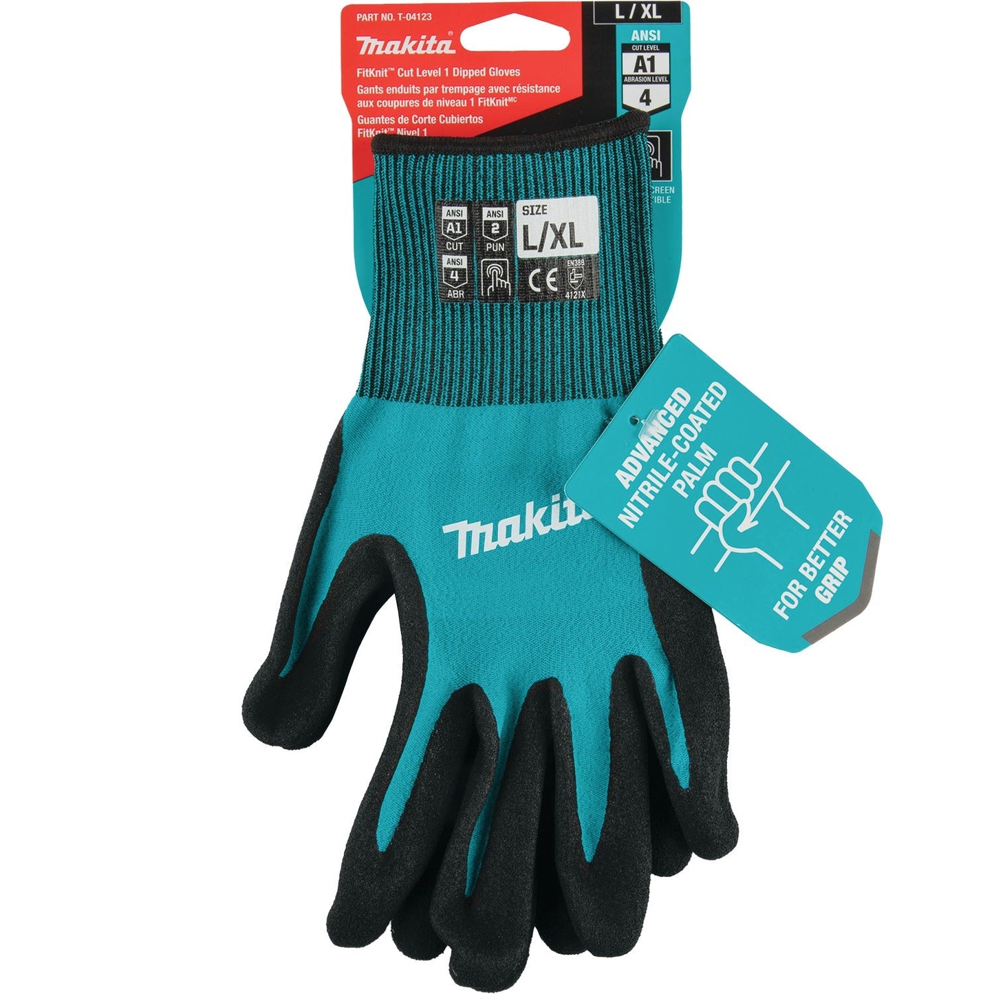 Makita T-04123 FitKnit, Cut Level 1 Nitrile Coated Dipped Gloves (Large/X‘Large)