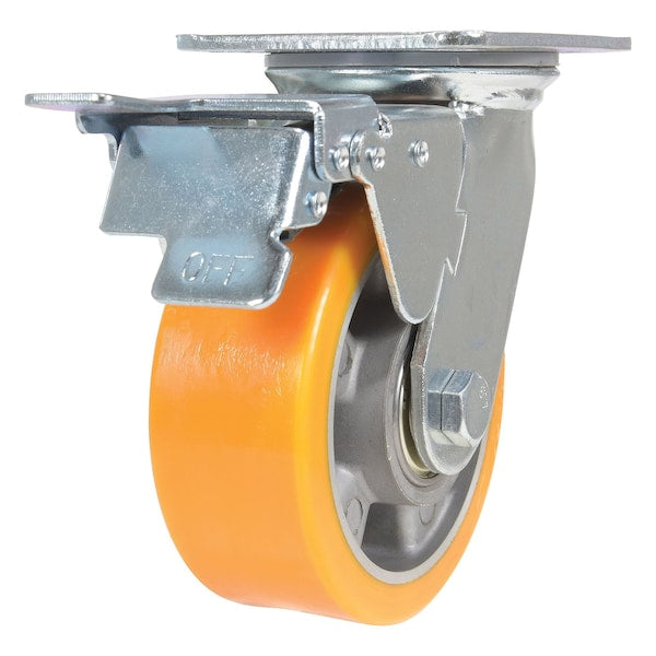 Vestil CST-VE-5X2PUA-SWTB Polyurethane Swivel With Total Brake Caster 5 In. Diameter x 2 In. Width 990 lb Orange/Gray