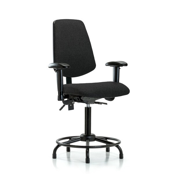 Blue Ridge Ergonomics FMBCH-MB-RT-T0-A1-RG-F42 Rutledge Fabric Chair - Medium Bench Height with Round Tube Base, Medium Back, Adjustable Arms, & Stationary Glides in Black Fabric