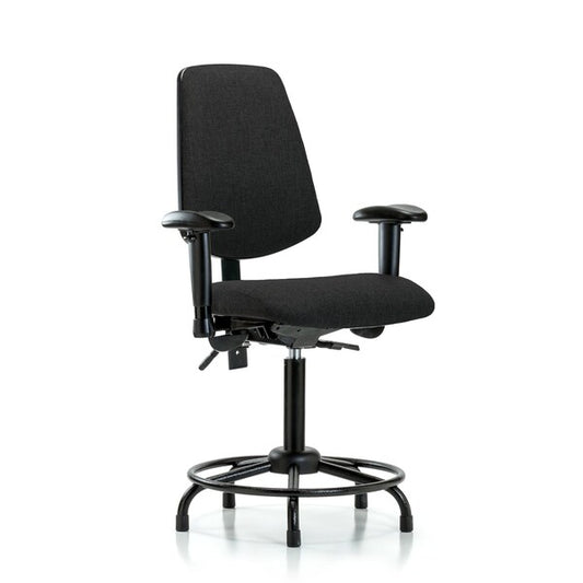 Blue Ridge Ergonomics FMBCH-MB-RT-T0-A1-RG-F42 Rutledge Fabric Chair - Medium Bench Height with Round Tube Base, Medium Back, Adjustable Arms, & Stationary Glides in Black Fabric