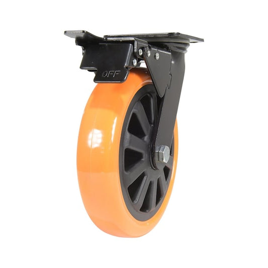 Vestil CST-BN-8X2PUP-SWTB Polyurethane Swivel With Total Brake Caster 8 In. Diameter x 2 In. Width 902 lb Orange/Black