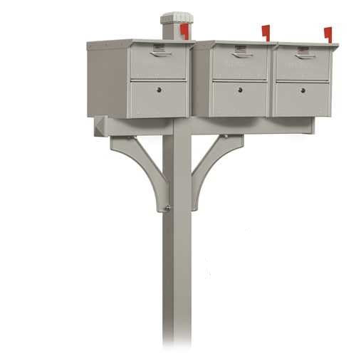 Mailboxes 4373D-NIC Salsbury Deluxe Post - 2 Sided - In-Ground Mounted - for (3) Designer Roadside Mailboxes - Nickel