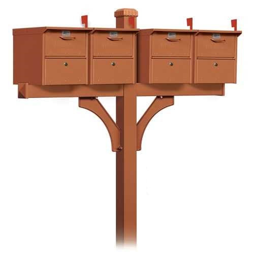 Mailboxes 4374D-COP Salsbury Deluxe Post - 2 Sided - In-Ground Mounted - for (4) Designer Roadside Mailboxes - Copper