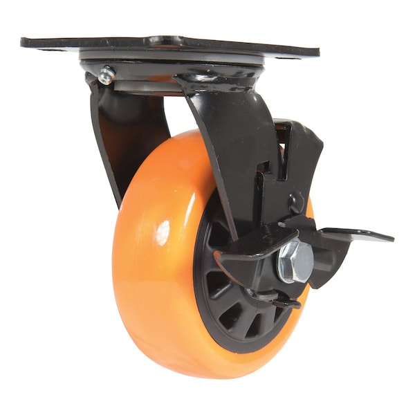Vestil CST-BN-5X2PUP-SWB Polyurethane Swivel With Brake Caster 5 In. Diameter x 2 In. Width 726 lb Orange/Black