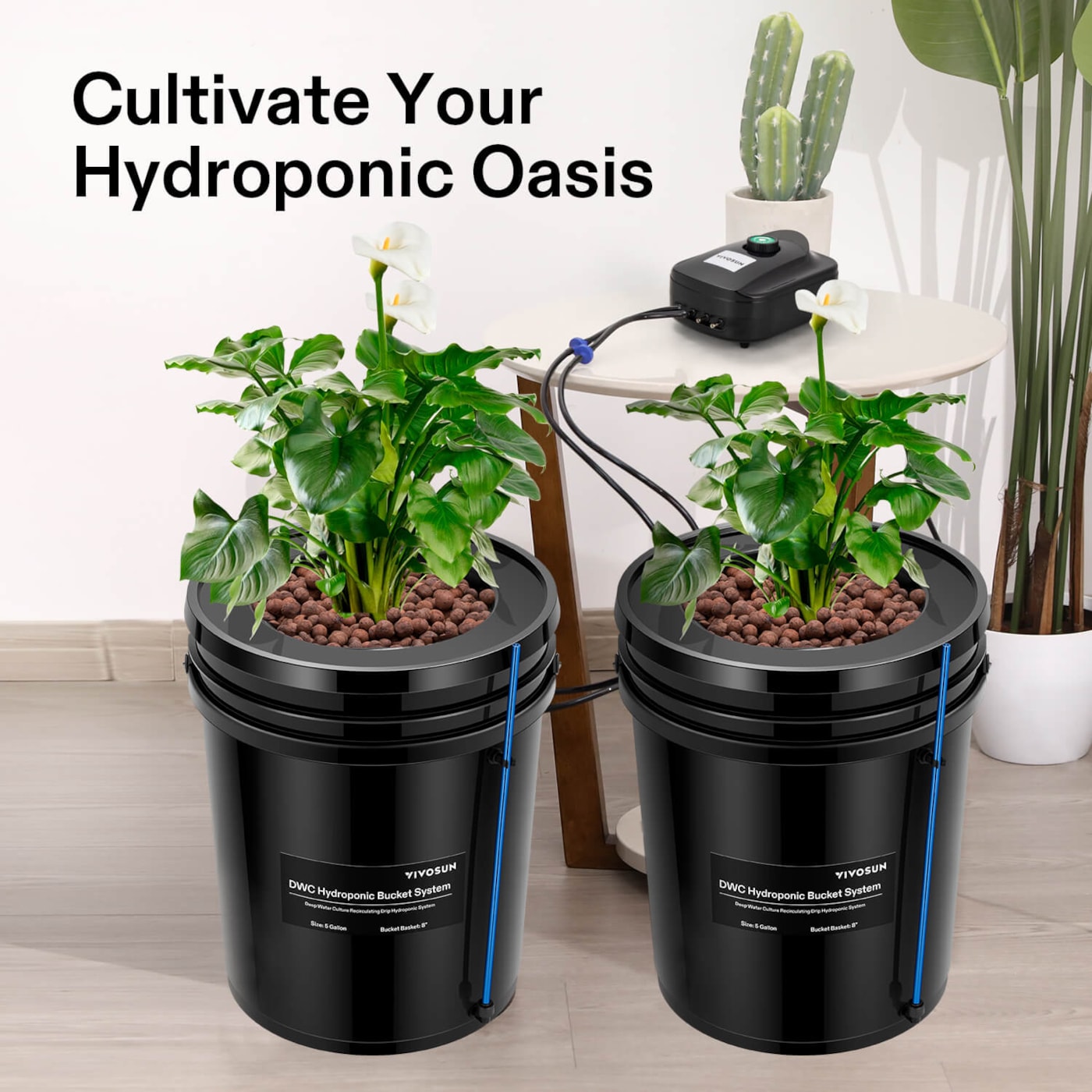 Vivosun 5 Gallon DWC Hydroponic System Kit (2 Bucket, Black)