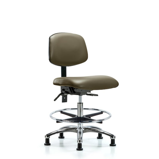 Blue Ridge Ergonomics VMBCH-CR-T1-A0-CF-RG-8809 Rutledge Vinyl Chair Chrome - Medium Bench Height with Seat Tilt, Chrome Foot Ring, & Stationary Glides in Taupe Supernova™ Vinyl