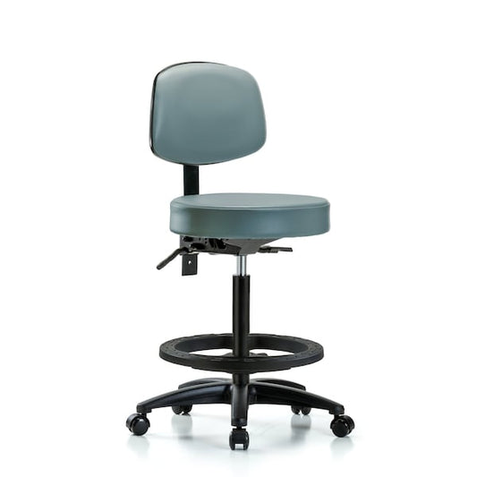 Blue Ridge Ergonomics VHBST-RG-T1-BF-RC-8822 Rutledge Vinyl Stool with Back - High Bench Height with Seat Tilt, Black Foot Ring, & Casters in Storm Supernova™ Vinyl