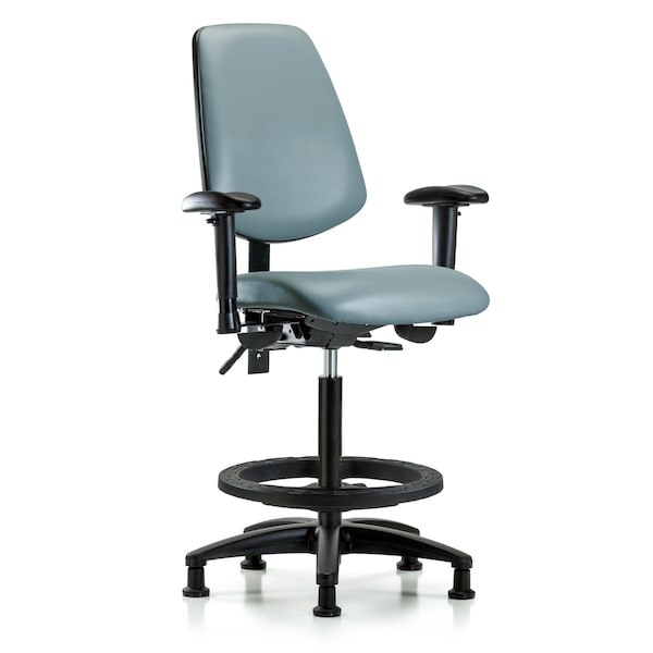 Blue Ridge Ergonomics VHBCH-MB-RG-T1-A1-BF-RG-8822 Rutledge Vinyl Chair - High Bench Height with Medium Back, Seat Tilt, Adjustable Arms, Black Foot Ring, & Stationary Glides in Storm Supernova™ Vinyl
