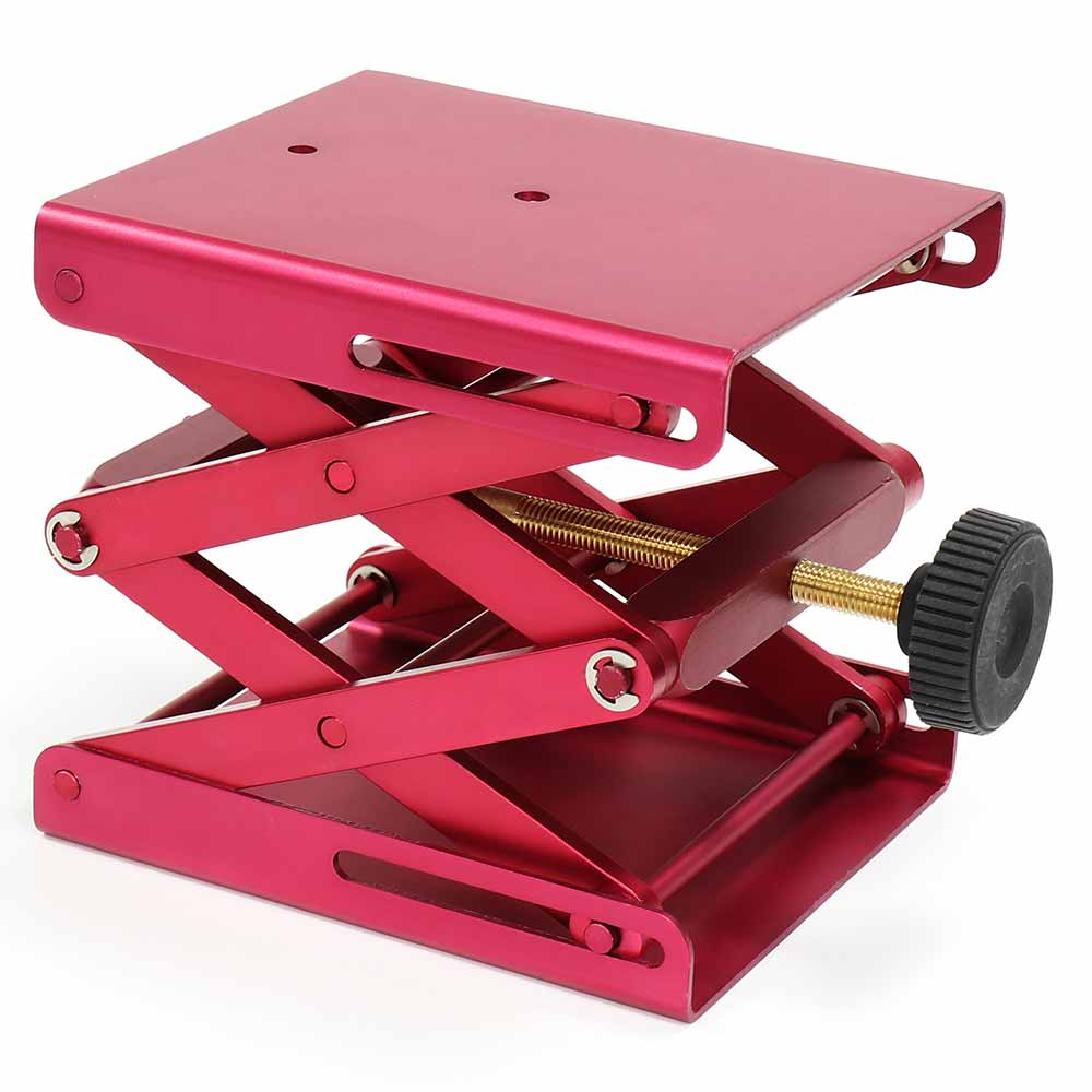 Globe Scientific 450000MD Lab Jack Heavy Duty Metal Medium Red Base 5.5" x 4.7" (140 x 120mm) Minimum Height 2.3" (58mm) Maximum Height 9.5" (242mm) Load Capacity 110 lbs. (50 kgs)