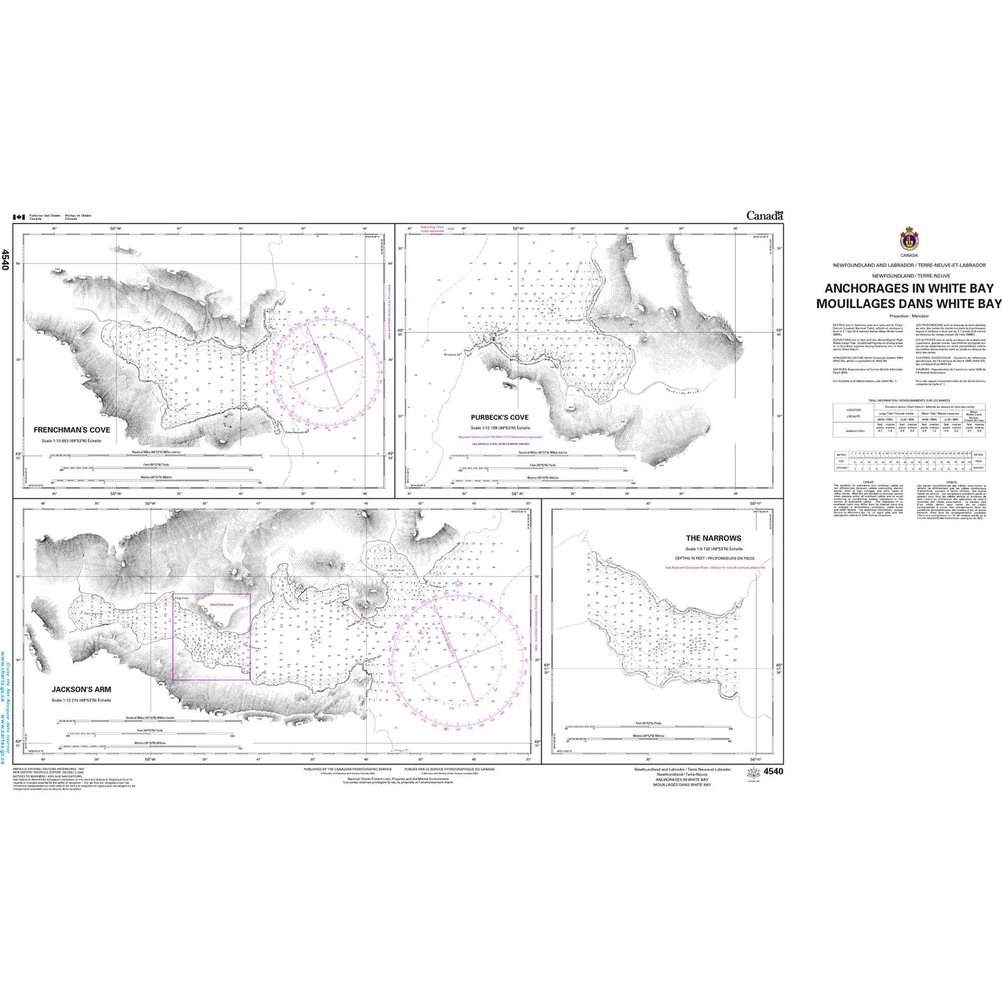 Paradise Clay CAN4540 CHS Chart Anchorages in White Bay/Mouillages dans White Bay