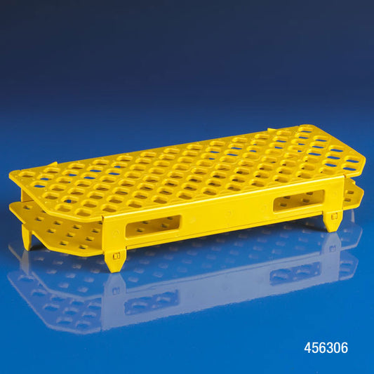 Globe Scientific 456306 Snap-N-Rack Tube Rack for 1.5mL and 2.0mL Microcentrifuge Tube 100-Place PP Yellow